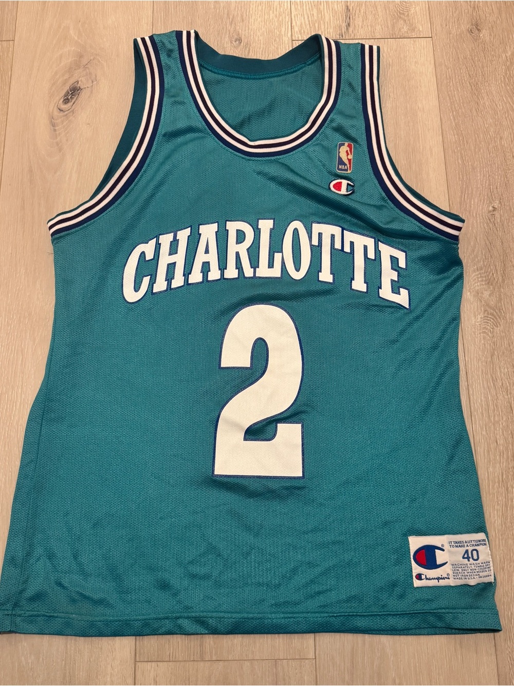 Champion Charlotte Hornets Larry Johnson Jersey Vintage NBA Basketball sz. 40